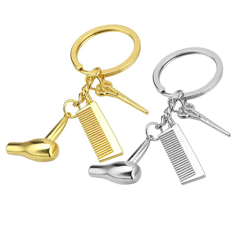Barber Shop Tools Key Ring Hair Dryer Scissors Comb Pendants Simulation Keychain