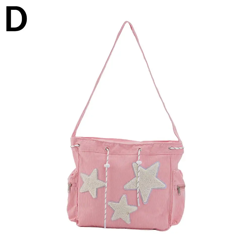 Star Pattern Tote Storage Bag Large Capacity Casual Shoulder Bag Cute Star Drawstring Design Crossbody Bag Korean Street Style