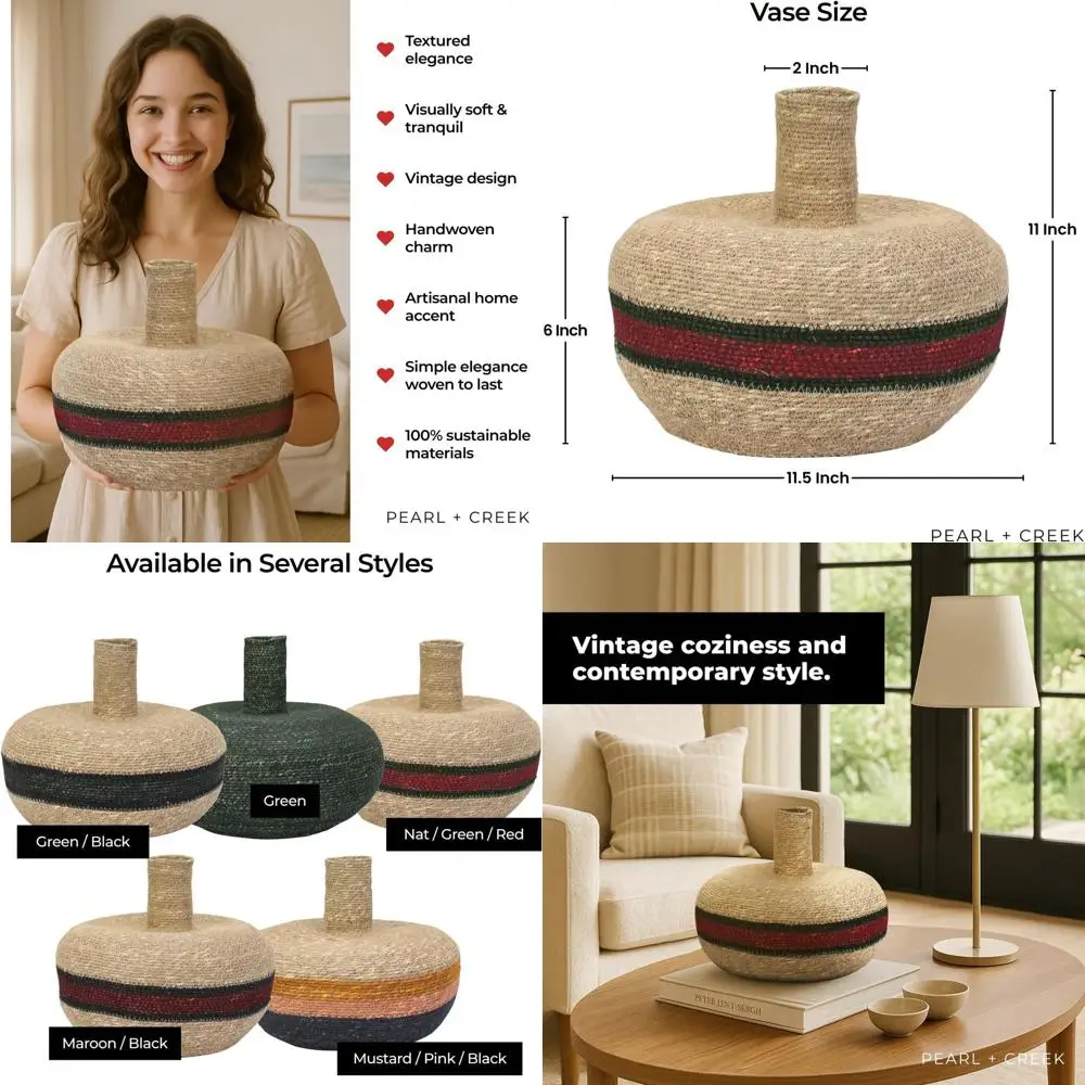 

Handcrafted Multicolor Globe Floor Vase - 11.5 for Pampas, Branches, Boho & Farmhouse Decor in Natural, Green, Red