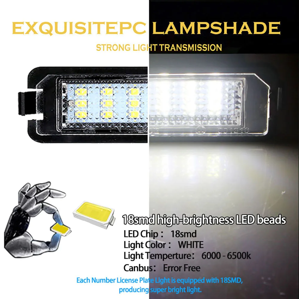 2Pcs Car Led Number License Plate Light For VW Polo 2000-2014 Golf 4 1997-2005 Scirocco 2008-2017 Rabbit Phaeton Canbus No Error