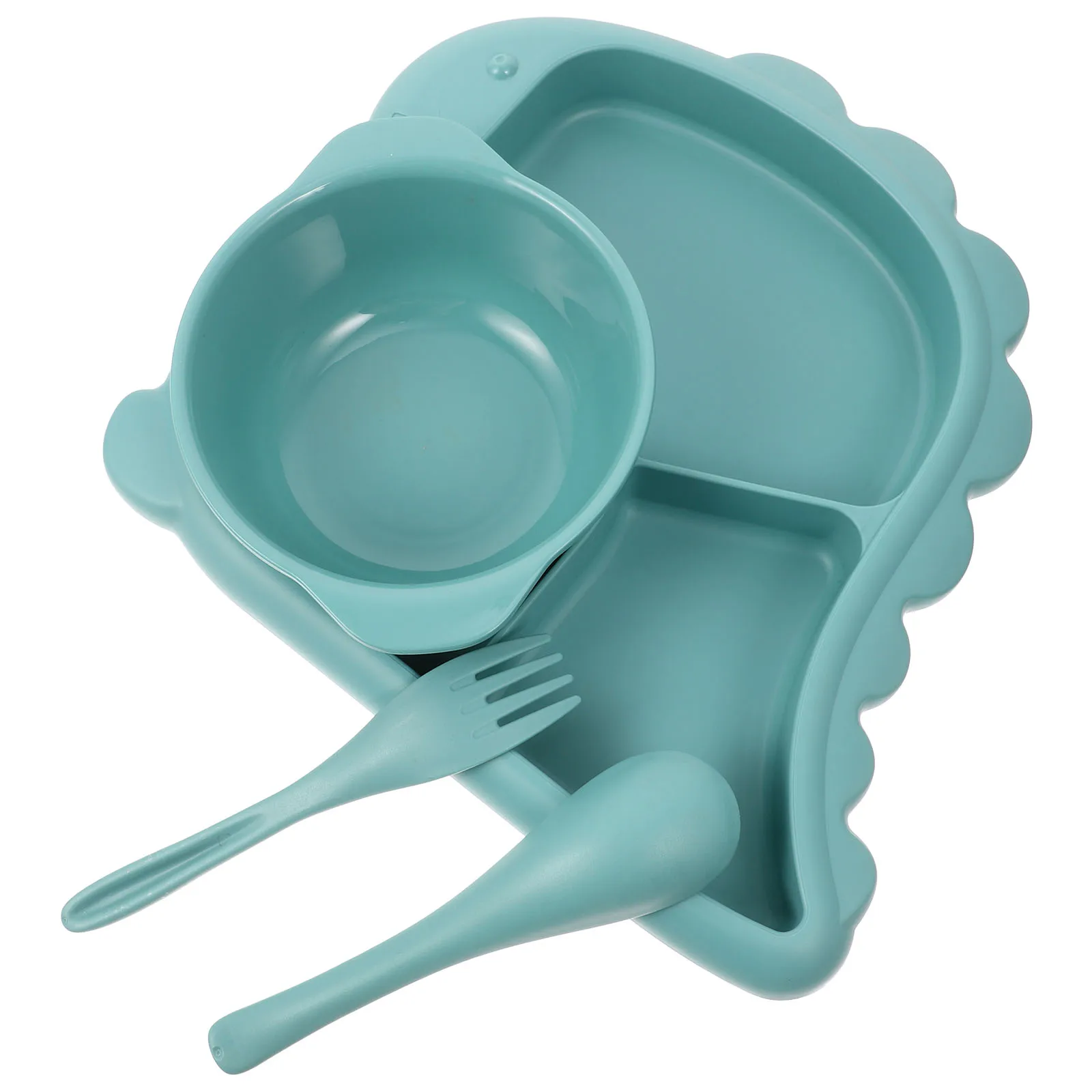 

1 set Durable Kids Bowl Set Toddler Divided Plate Toddler Plate Bowl Fork Spoon Lake Blue Children Feeding Accessories
