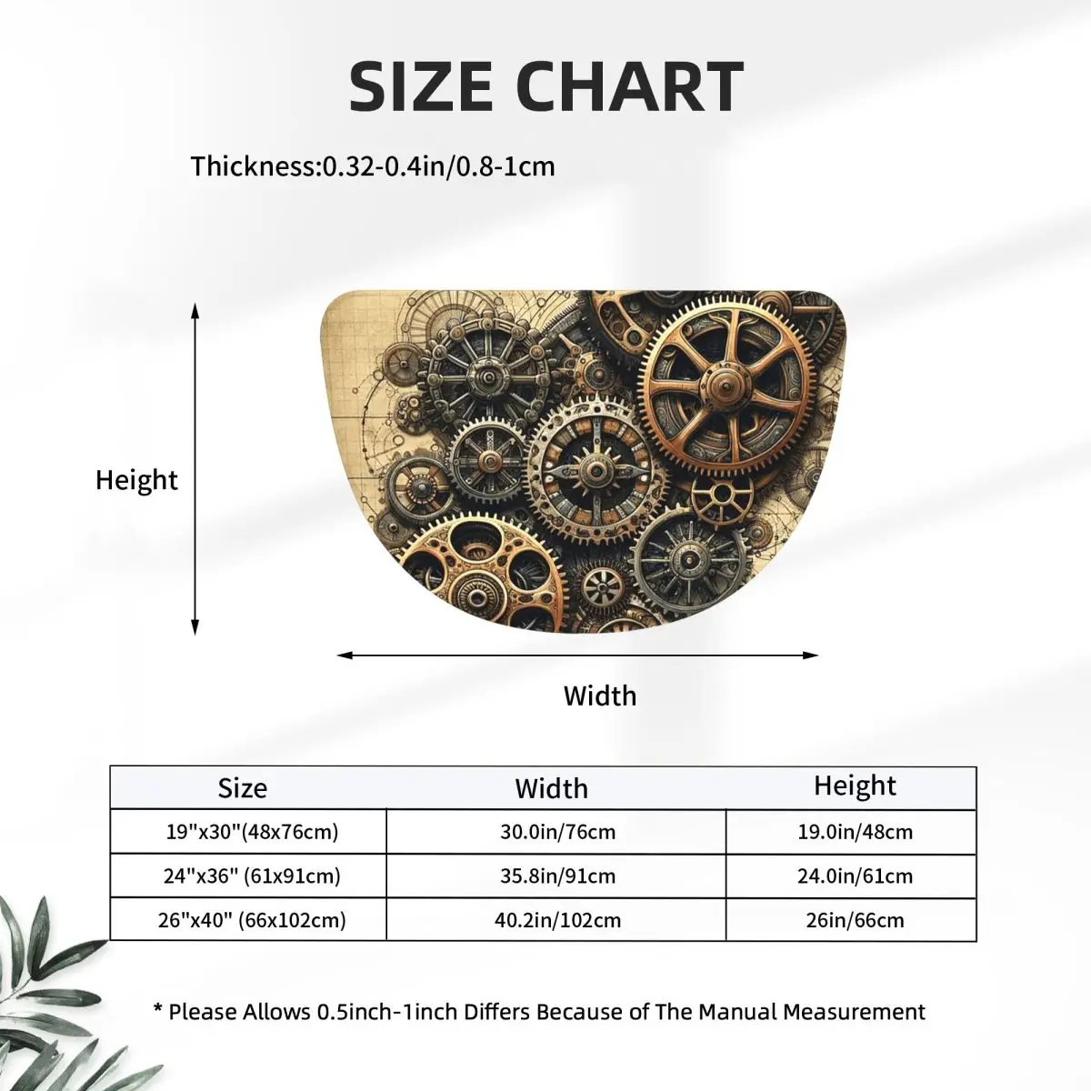 Intricate Steampunk Gears Assembly Soft Flannel Half Round Doormat Non Slip Bathroom Mat Absorbent Floor Carpet for Home Bedroom