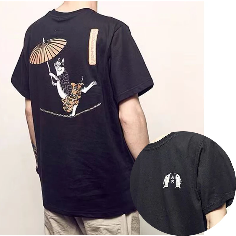 New Summer Men Fashion T-Shirt Cotton Tops Tees Male Cat Japanese Anime Print Clothing Short Sleeve Streetwear Harajuku T-Shirt