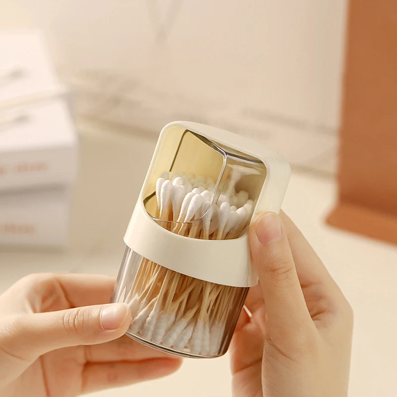 Transparent Cotton Swab Storage Box Rotating With Lid Dustproof Desktop Cotton Swab Storage Box Plastic Toothpick Storage Jar