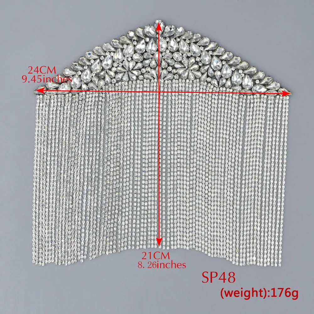 TOPQUEEN SP48 3D Rhinestones Beaded Tassels Patch Epaulettes Sew Clothes Dress Gown Bridal Wedding Shoulder Accessories Handmade