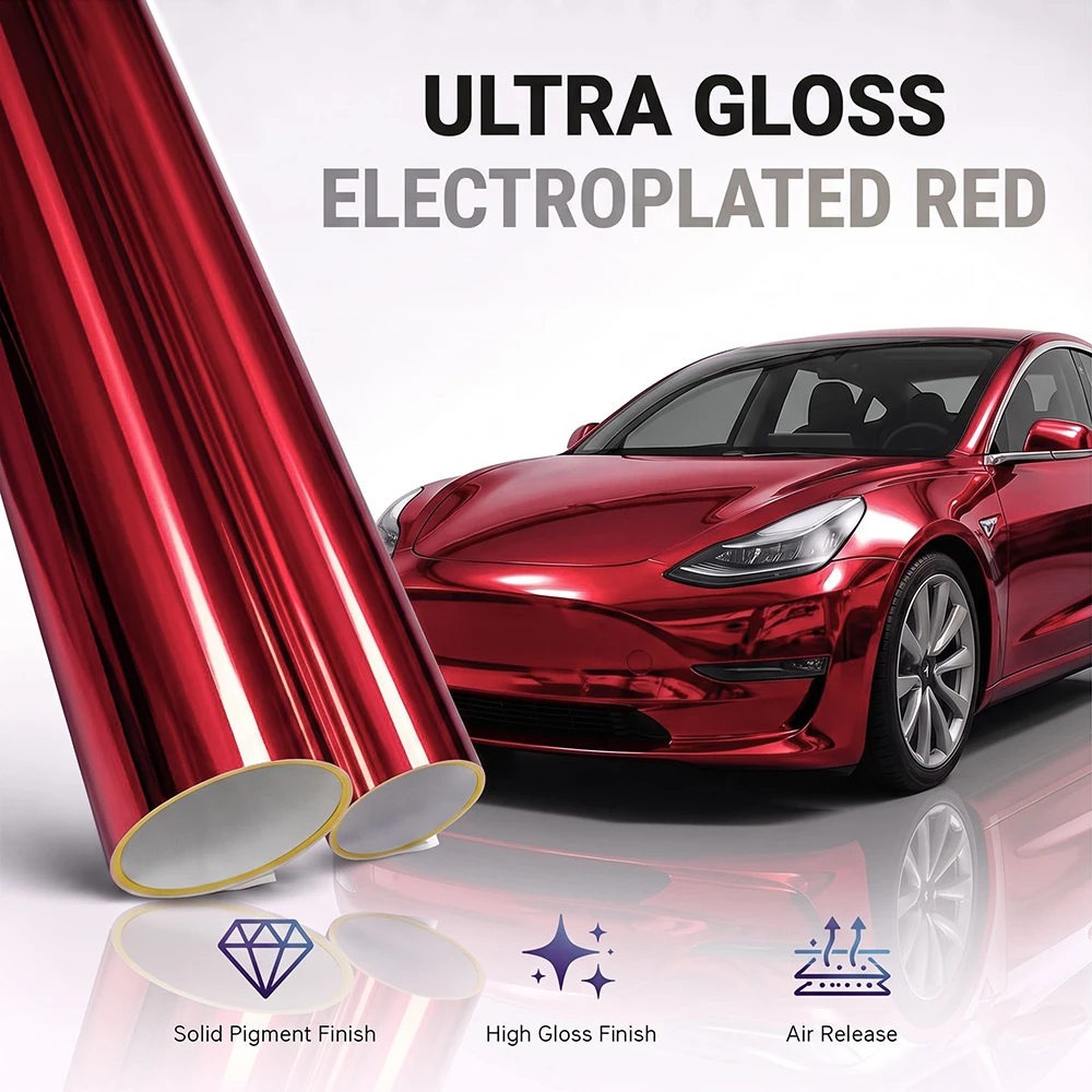 Red Electro Coating Film Car Stickers Color Change Vinyl Film Electroplate Sticker Bubble Free Wrapping Film Car Accessories