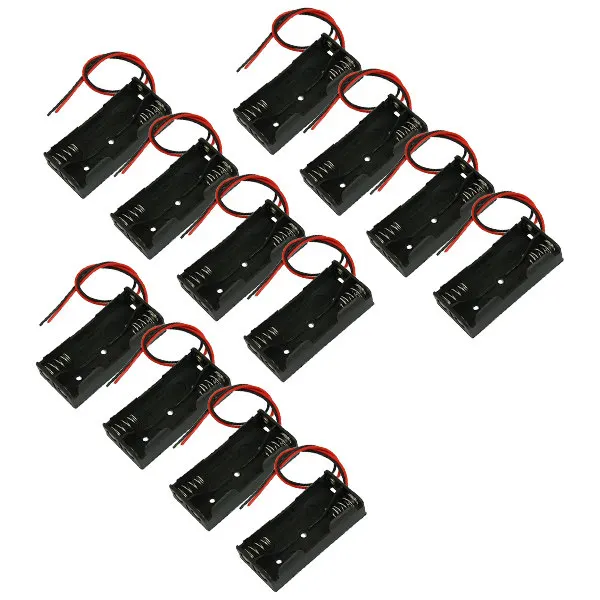 12Pcs Battery Box for 2 X 1.5V Aa Batteries Heavy Duty Plastic Holder with 15Cm Connector Wires Lightweight Portable for Hobby