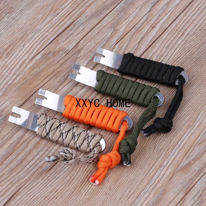 

Mini EDC Tool Crank Crowbar Pocket Pry Bar Paracord Scraper Opener Winder Staple