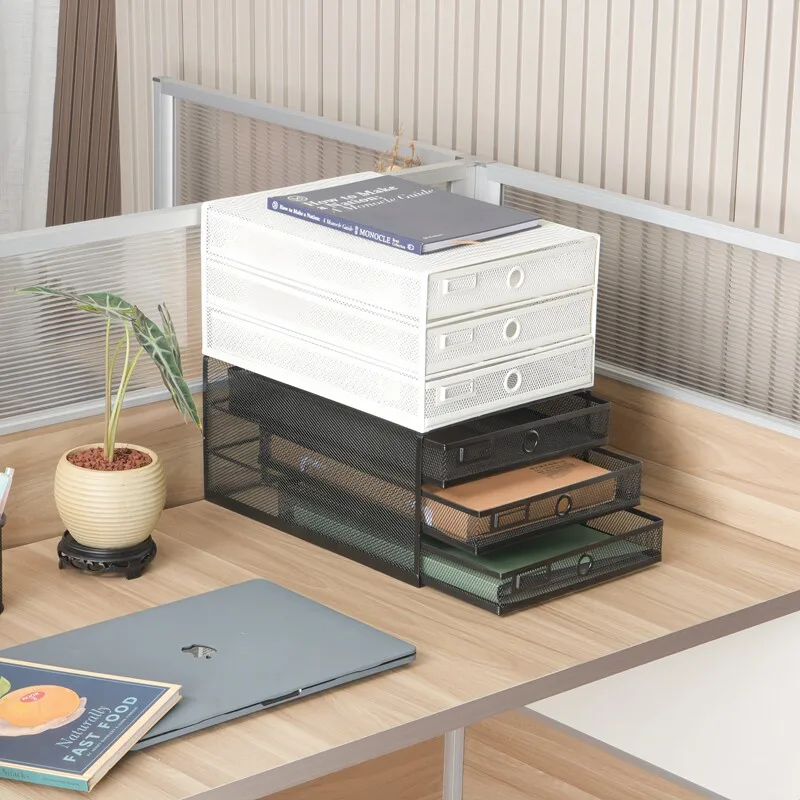 Minimalist Iron Storage Rack Mesh File Organizer Cabinet Office Shelf with Drawer Paper Document
