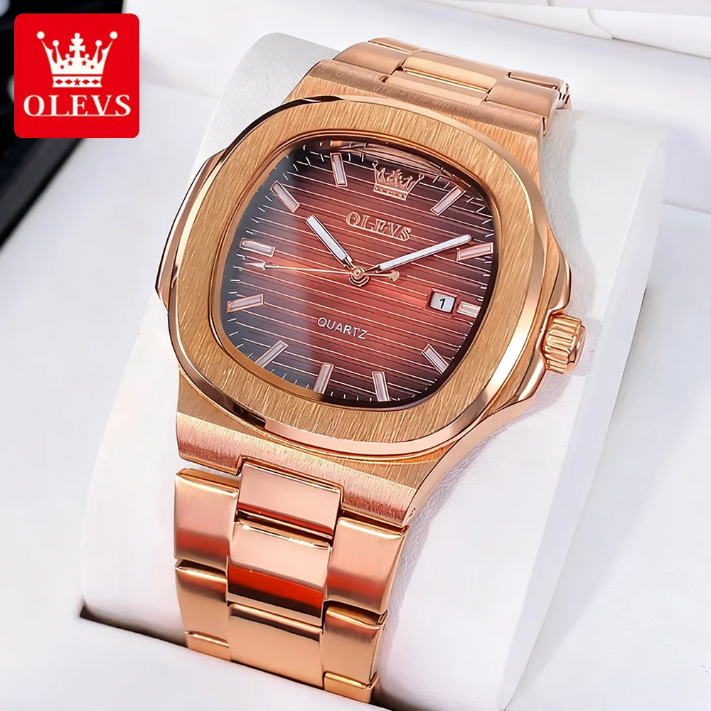 

OLEVS мужские часы классические роскошные розовые из тонкой стали оригинальные кварцевые наручные часы текстурированный циферблат водостойкие светящиеся дата модные новые