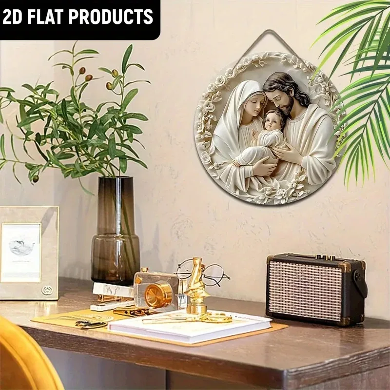 2DWooden Baptism Prayer Theme Round Hanging Decoration 7.9Inch/20cm Wall Door Decoration Suitable for indoor and outdoor courtya image 3