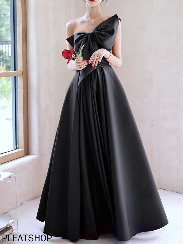 Elegant Temperament Prom Dresses Bow Draped One-Shoulder Strapless Cross Lace Up Graduation Dress Trendy Party Evening Dresses