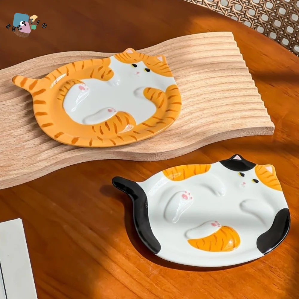 

Tabby Cat Creative Ginger Cat Plate Ceramic Exquisite Kitty Jewelry Tray Cartoon Cute Bread Dessert Plate Restaurant