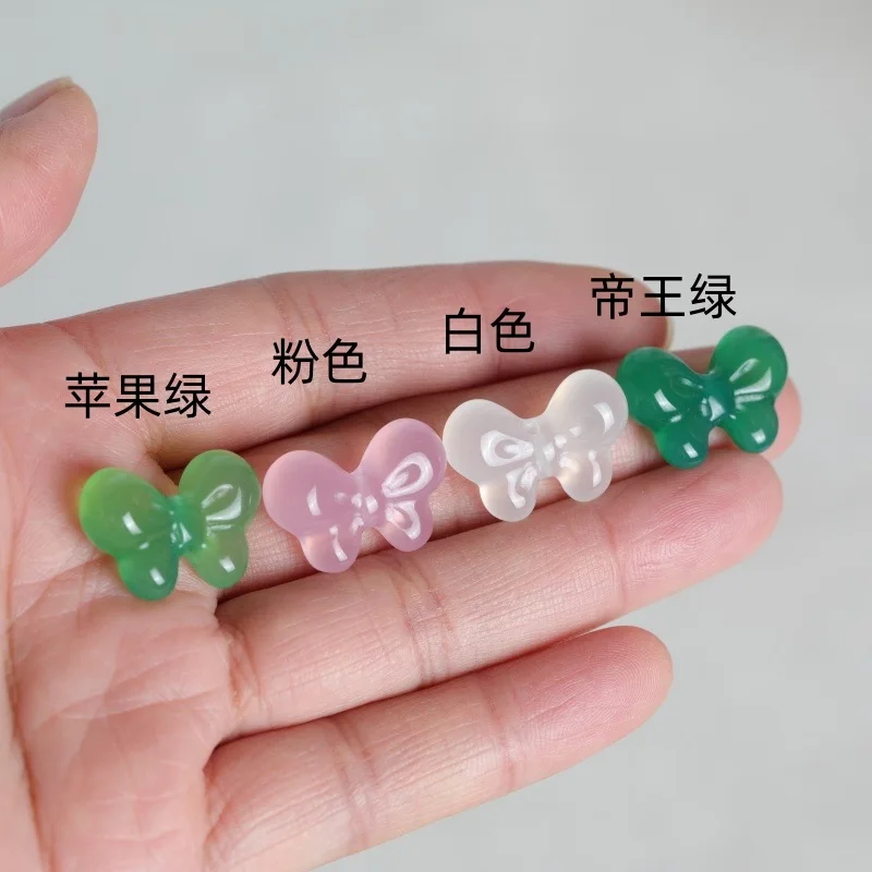 

2PC Natural Chalcedony Double Sided Bow Tie DIY Pendant Bead Earrings Bracelet Charm Jewellery Fashion Accessories Amulet Gift