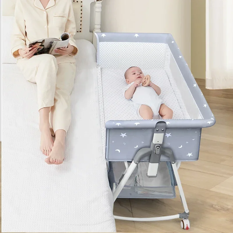 Baby crib splicing big bed children folding and lifting newborn baby cots with nursing table and bedding