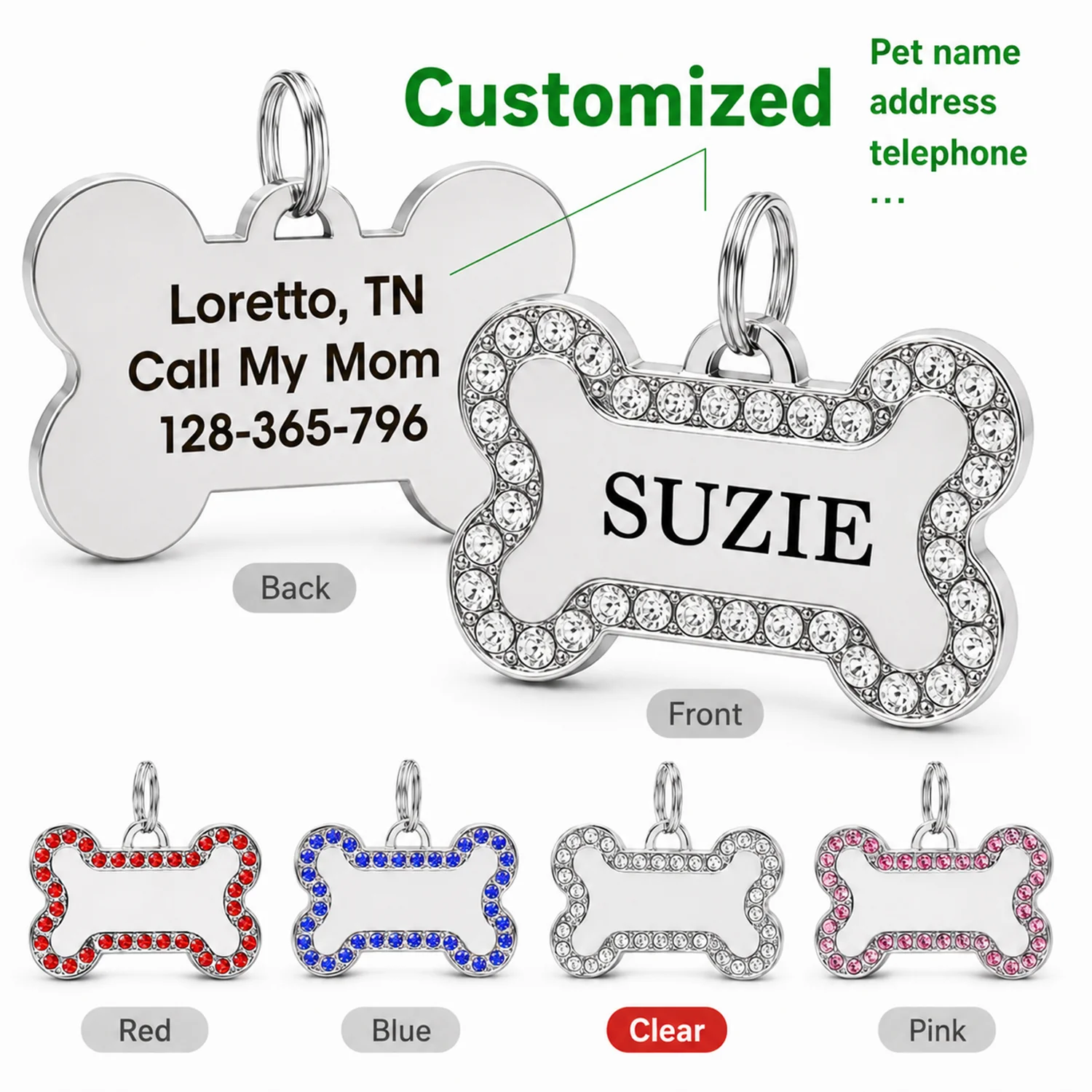 Personalisierte Hundemarke mit individuellem Text, Namensschild für Haustiere in Knochenform, lasergraviert, aus Legierung, Halsbandanhänger, personalisierte Namens-Hundemarken