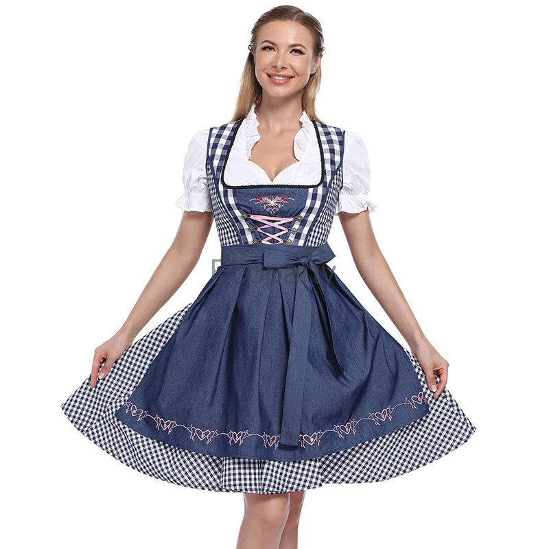 Women's Fancy Princess Sleeve Bavarian Dresses With Lace Apron Tradition Oktoberfest Costume For Women Beer Girls Maid Costumes