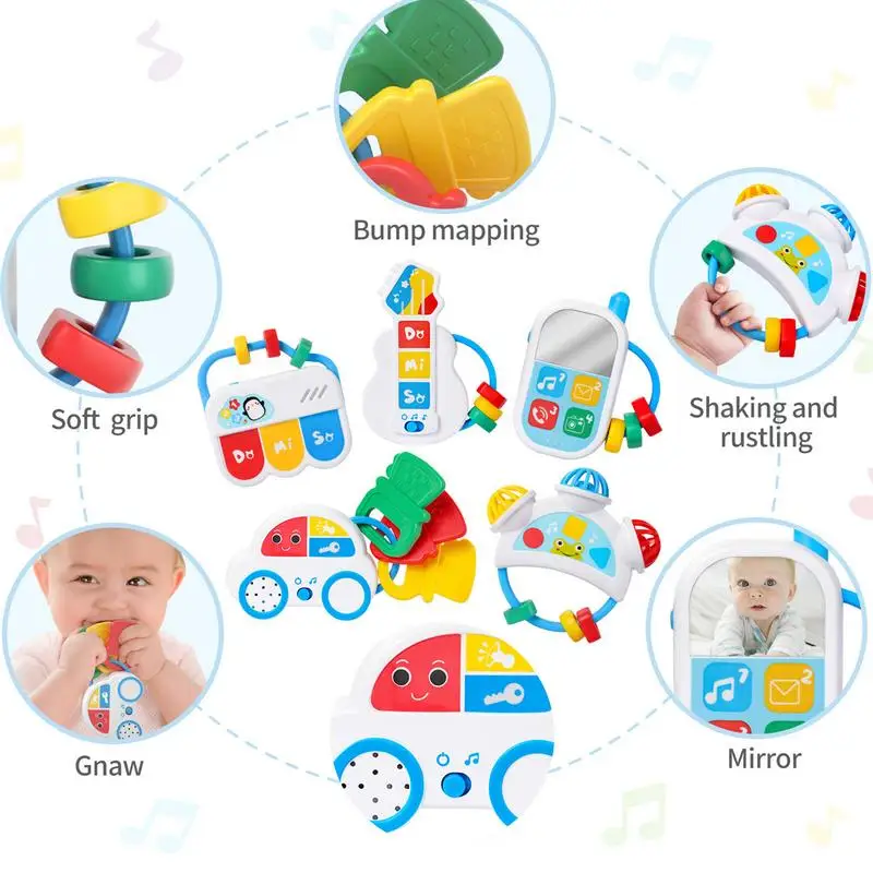 Teether Rattle Shaker Toy Set 5pcs/Set Toddler Music Learning Toys Rattle Set Toddler Music Learning Toys Teether Toddler