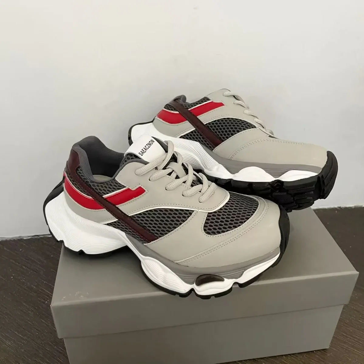 Sneakers Women Synthetic Leather Mesh Patchwork Lace-up Round Toe Trainers Summer Ladies Platform Shoes Handmade