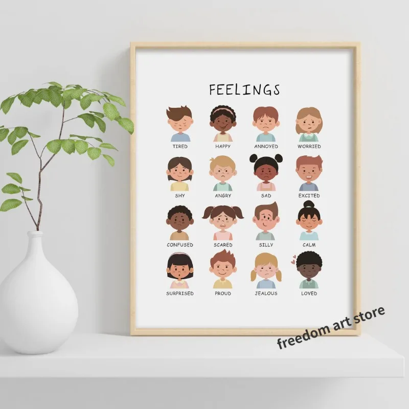 Feelings Emotions Chart for Kids Calming Techniques Calming Corner Art Poster Canvas Painting Wall Prints Picture Playroom Decor