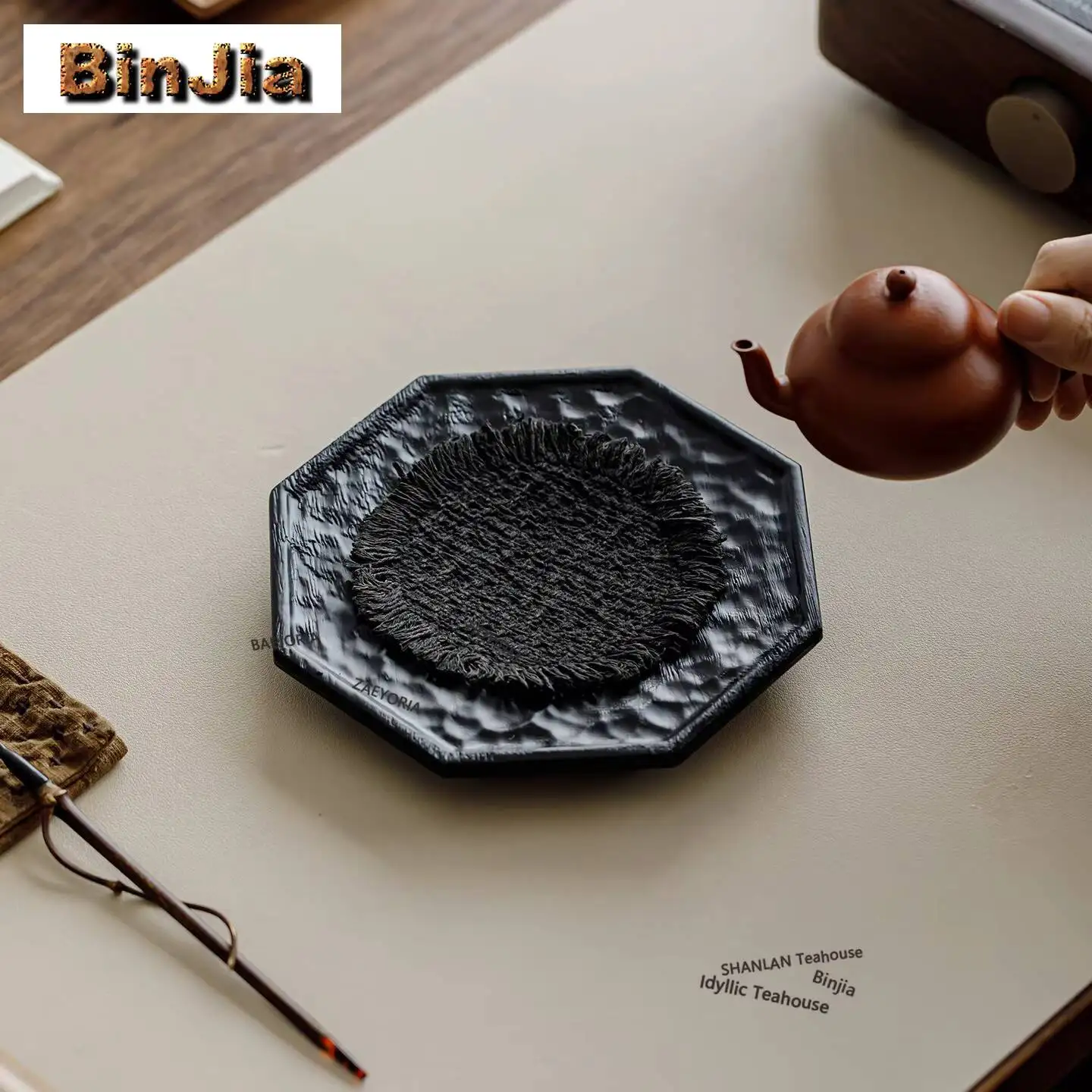 Carbonized Walnut Wood Pot Bearing Holder Gaiwan Base Dry Soaking Table Tea Tray Coasters Fruit Snack Plate Tea Services Gifts