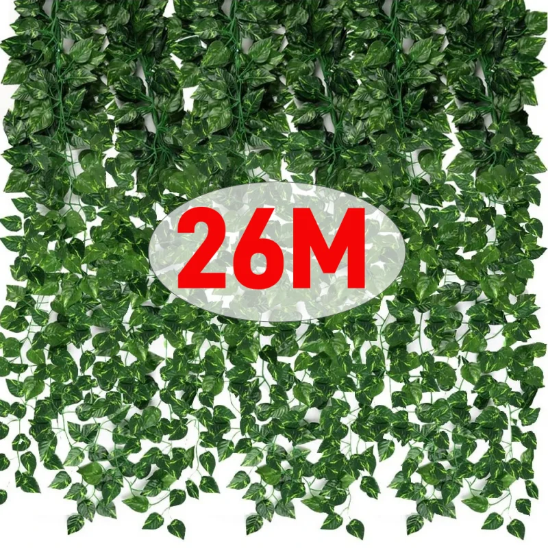 26/4M sztuczna roślina zielony liść bluszczu girlanda wiszące winorośle zewnętrzna zieleń dekoracje ścienne DIY fałszywy wieniec liście wystrój domu na przyjęcie