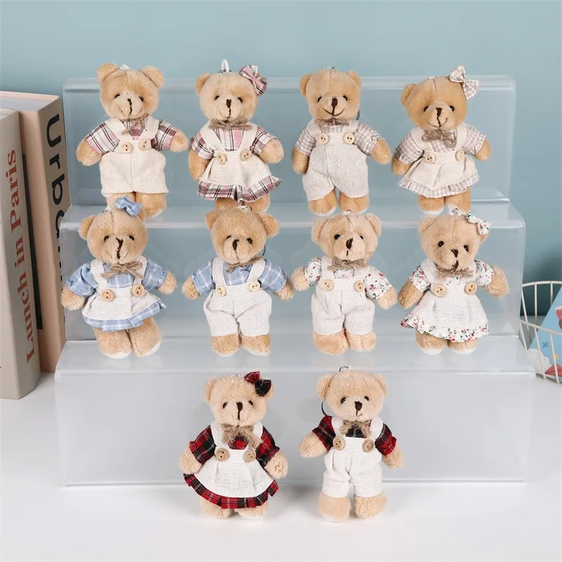 Cute Bear Linen Teddy Bear Keychain Women Couple Rabbit Keyring On Bag Car Pendant Trinket Female Wedding Party Plush Toy Gift