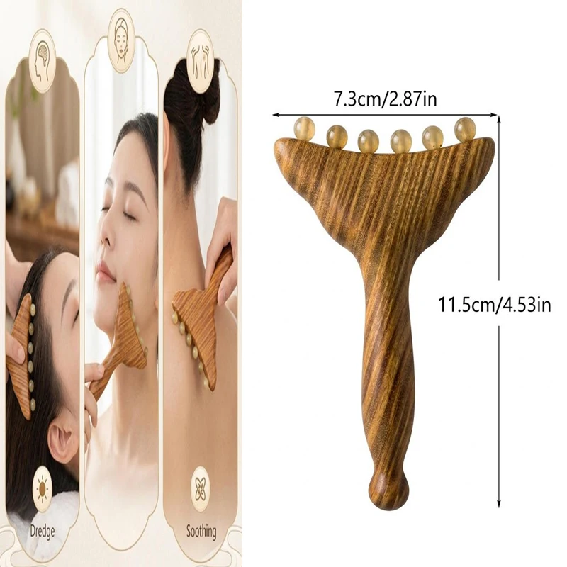 Portable Sandalwood Meridian Massage Comb Promote Hair Meridians Body Anti-static 6-beads Sheep Horn Head Massager Gua Sha Tool