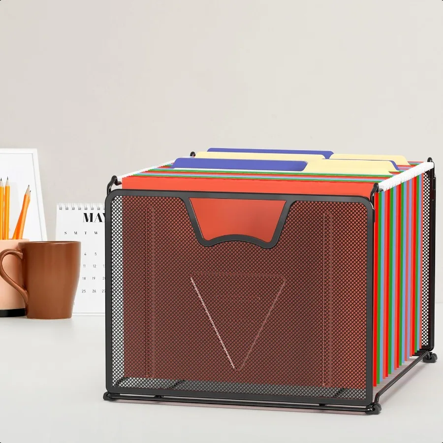 منظم مجلد ملفات معلق شبكي للأدوات المنزلية البسيطة باللون الأسود