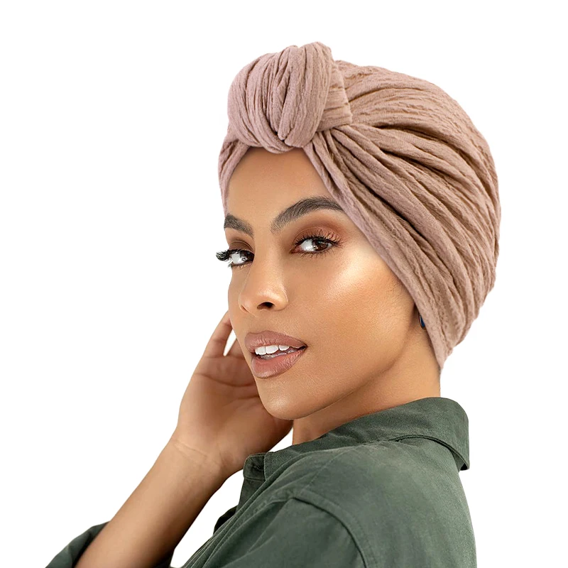 

New Women Flower Turban Bonnet Soild Color ersey Head Wrap Top Knot Inner Hijab Cap African Twist Headwear India Hat Chemo Cap