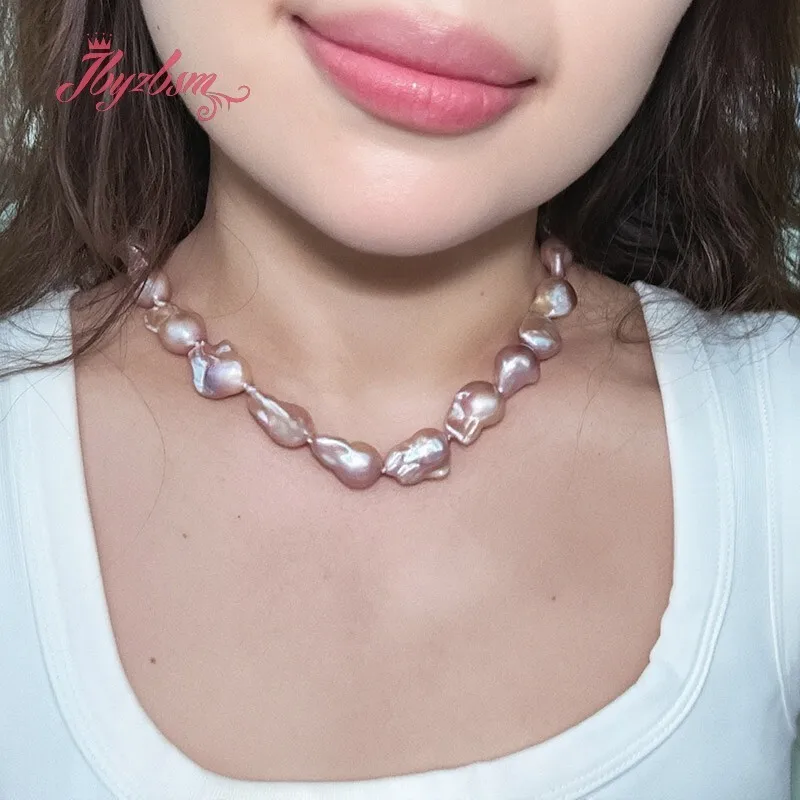 8x12-10x15mm Freefrom Purple Keshi Edsion Natural Freshwater Pearl Stone Beaded Short Necklace 15.5 Inch for Women New Year Gift