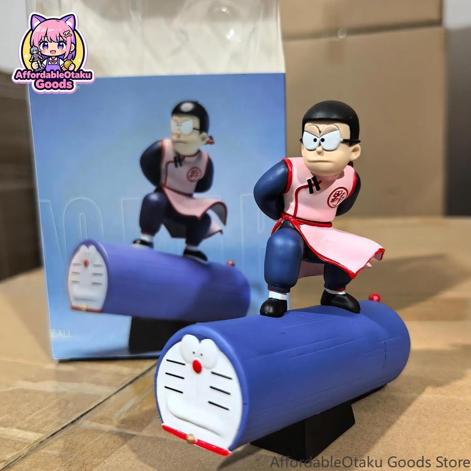 Anime Style Character Cosplay Mercenary Tao with Doraemon Bamboo Tube Desktop Decor Figure Model