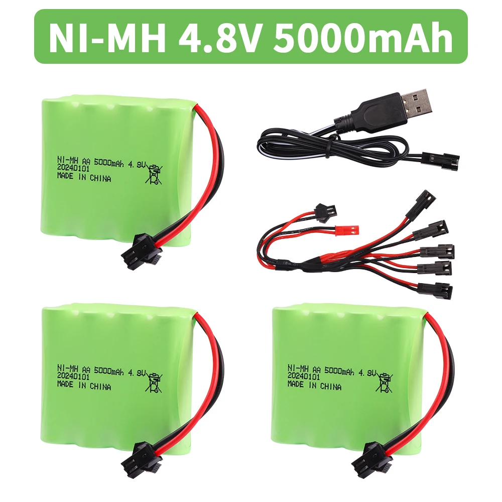 Batería NI-MH de 5000mah y 4,8 V, modelo AA M para juguetes Rc, tanque de coche, Robot, barco, pistola Ni-MH AA 4,8 v, paquete de batería recargable de alta capacidad