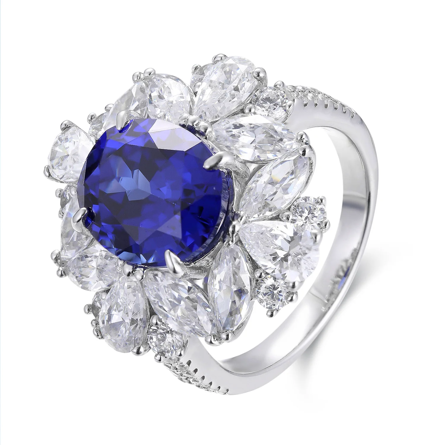 

S925 Silver Ring Lab Grown 5.2 Carats Royal Sapphire Gemstone Ring For Female