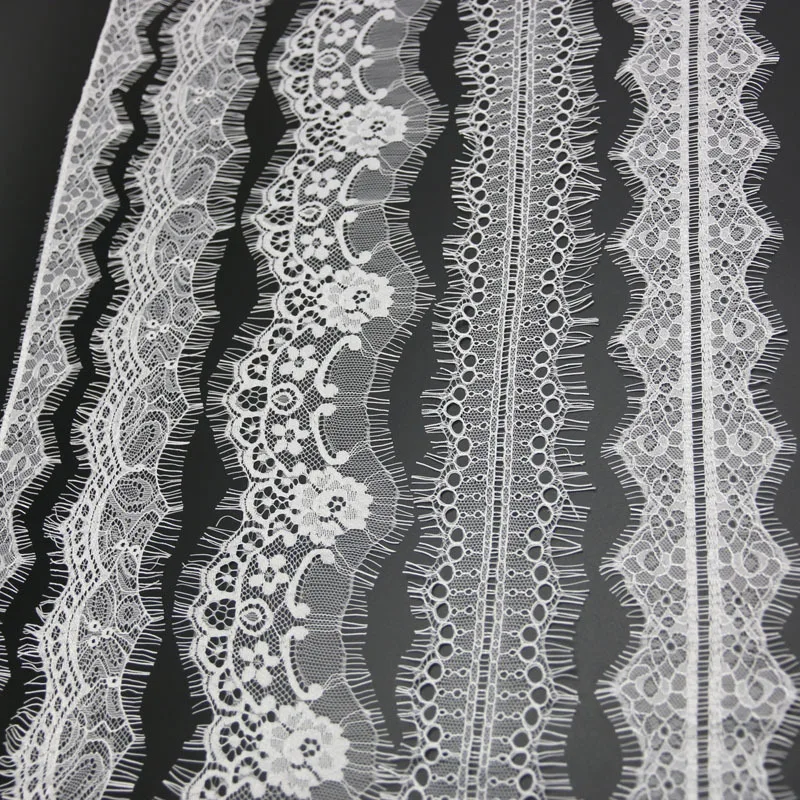 (3 Meter/Roll) Wit Wimper Kant Stof Naaien Kledingstuk Lint Trouwjurk Gordijn Materiaal Handmatige Diy Kant