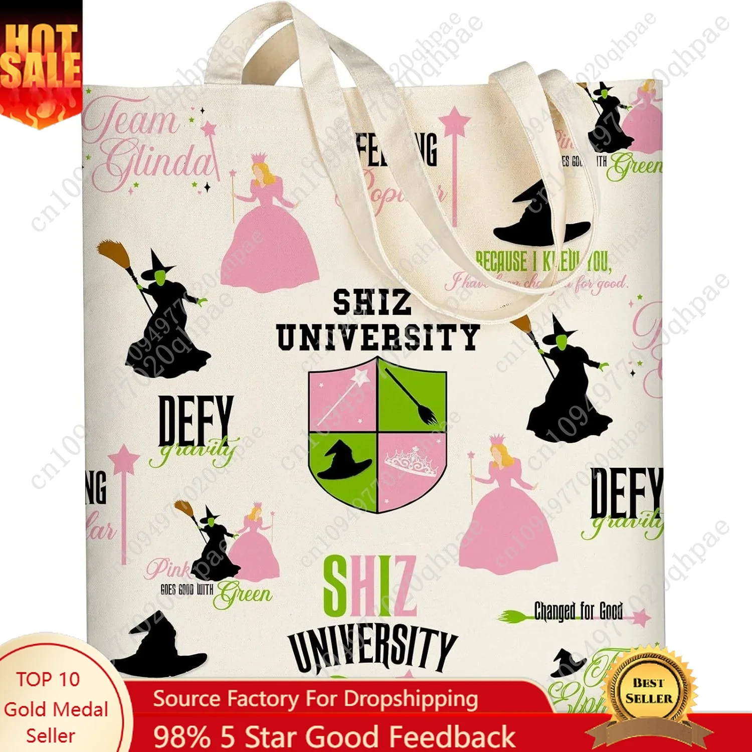 

AUSVKAI Canvas Tote Bag Aesthetic for Women, Cute Reusable Grocery Witch Bag Cotton Bags Glinda Merch for Shopping Beach Trendy