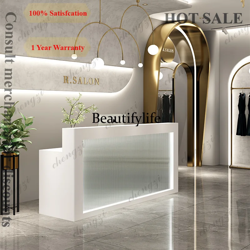 D1089 Company Minimalist Reception Desks Unique Display Design Reception Desks Led Lights Industrial Escritorio Commercial Furni