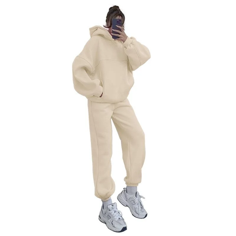 

Женская толстовка с капюшоном, комплект из двух предметов, длинные брюки, повседневная осенняя коллекция, однотонный размер для взрослых