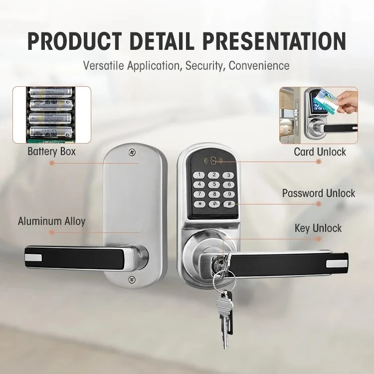 Security LS-8015 Cerraduras Electronic Single Latch Digital Code Card Reader Key Button Keypad Door Lock