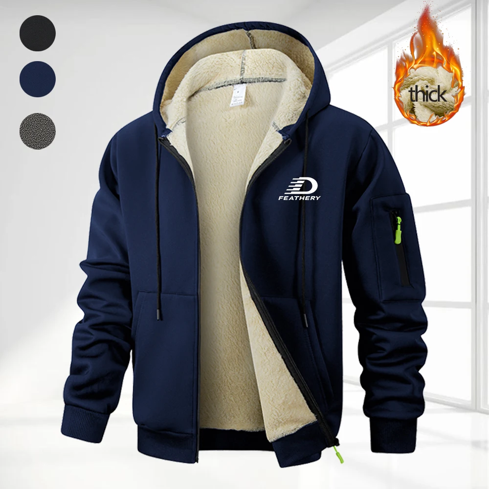Men's Casual Zip Up Hoodies Thickened Warm Jacket With Dynamic Letter D Print Suitable For Streetwear Gym Commute And Daily Wear