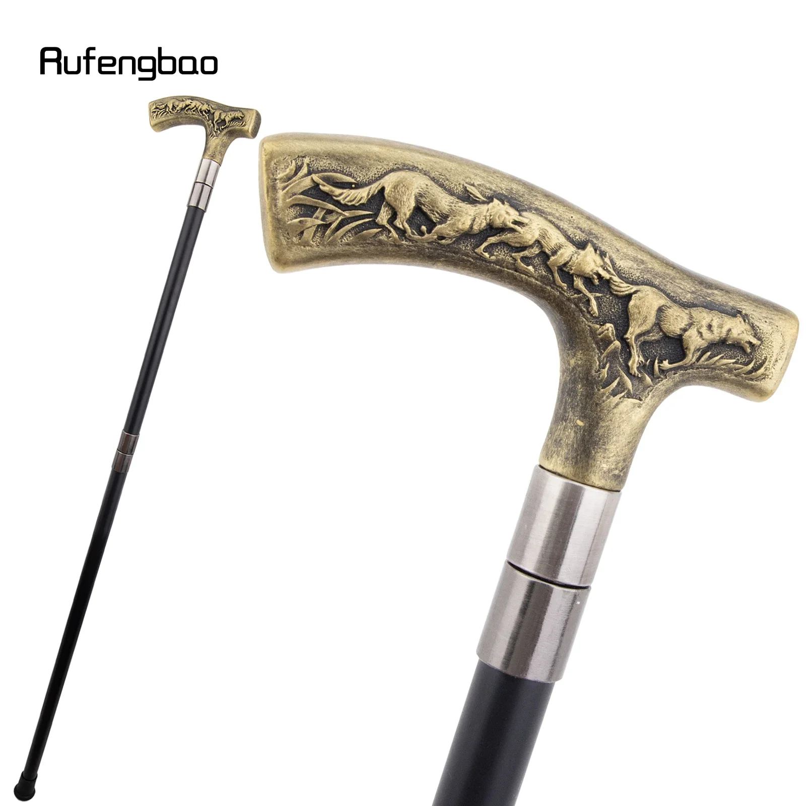 Yellow Resin Wolf Silver Walking Cane Fashion Decorative Steel Stick Gentleman Decorative Stick For Cosplay 94cm