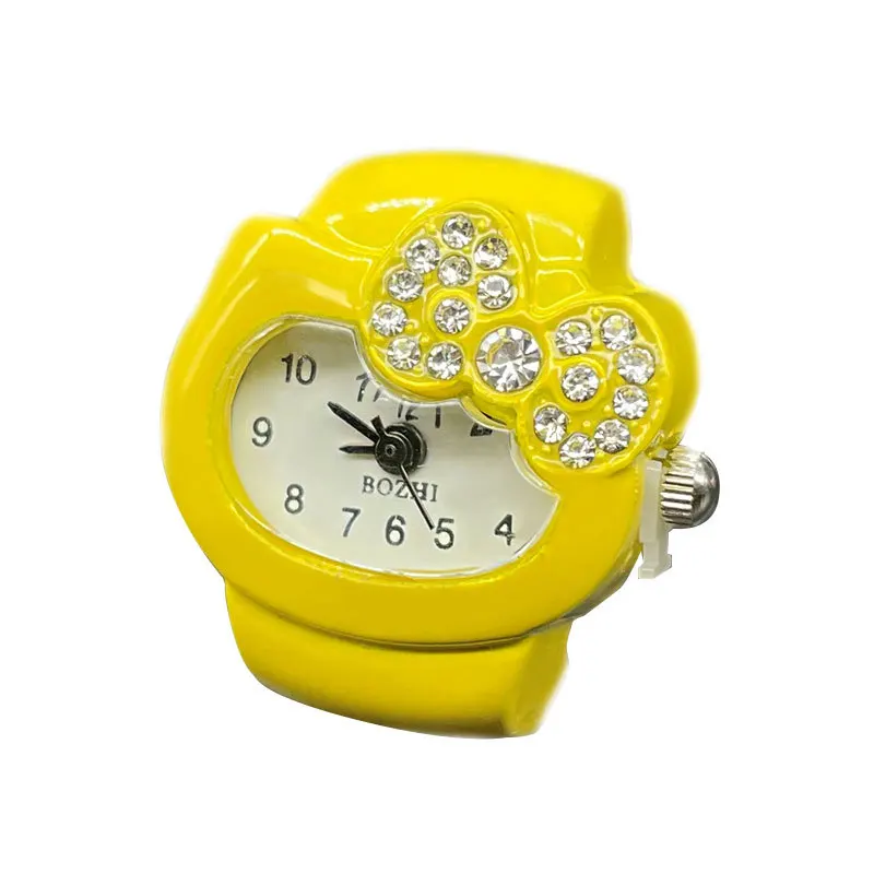 Kawaii Sanrio Hello Kitty Watch Ring Cute Kt Cat Bow Rhinestone Clock Ring Watches Girls jewelry Kids Toys Gifts