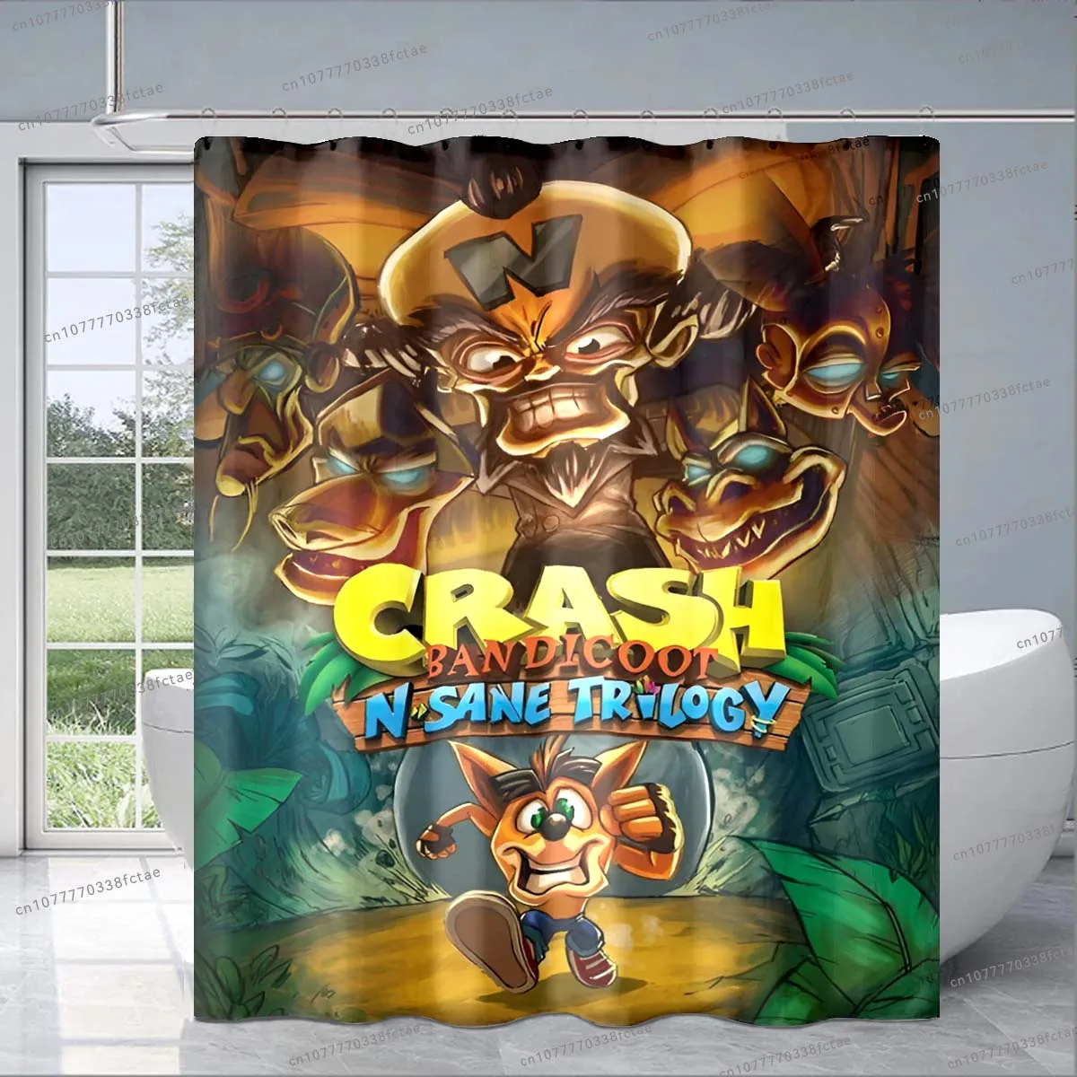 لعبة الكرتون تحطم بانديكوت دش الستار ، أسلوب هاواي ، ديكور حمام الأطفال ، لطيف ، أزياء