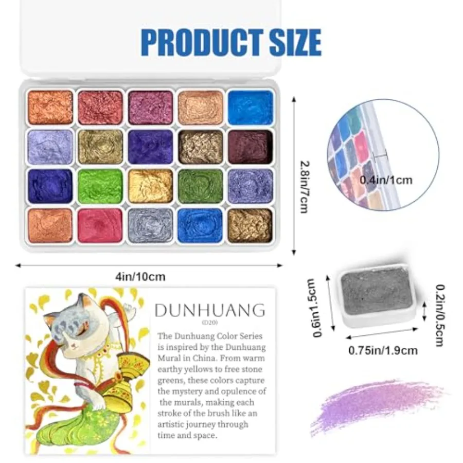 Mini Forestry Shifting Watercolor Painting Set, 20 Color Shifting Watercolor Paint Kit, Shimmer Metallic Watercolor Paints, Gli