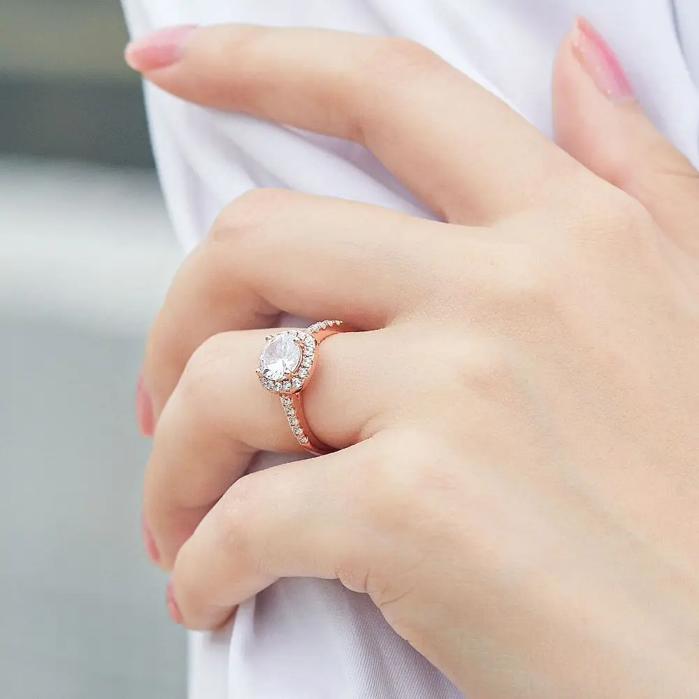 Sparkling 7mm Lab Grown Diamond Rings for Women, 925 Sterling Silver Wedding Band Ring - Bridal Engagement Gold Plated Jewelry