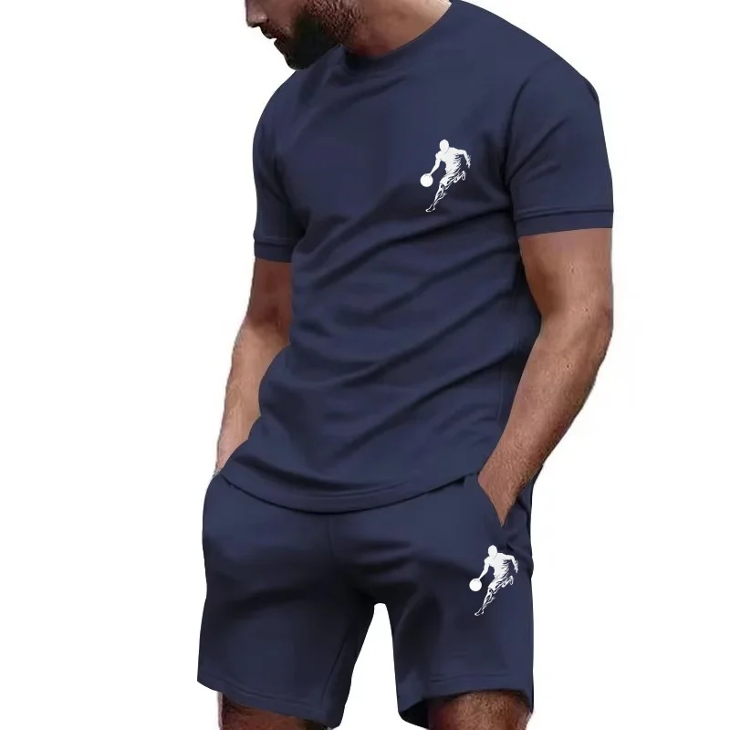 

Новый мужской спортивный костюм, модный комплект футболок с быстрой сушкой, летний повседневный спортивный костюм из двух предметов, распродажа мужской одежды