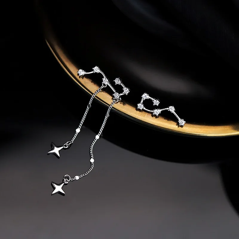 VOQ Silberfarbene Big Dipper Ohrringe Damen Asymmetrische Ohrringe Zarte Persönlichkeit Jubiläum – Detail 7