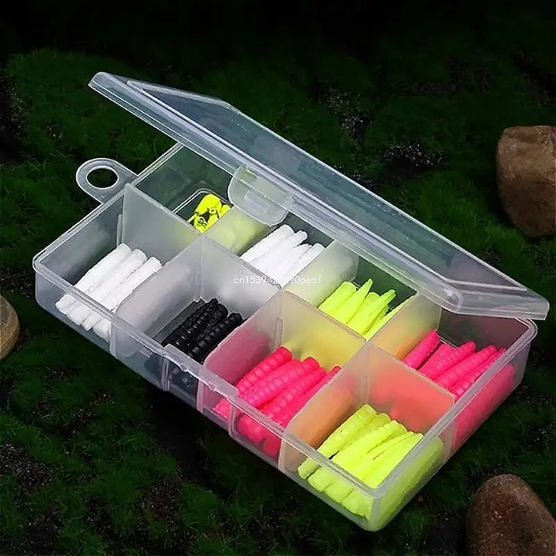 

EASYFISHSplit Tail Grub Worms Shad Dart Jig Heads Trout Lure Kit for Seasonal Trout Crappie Panfish Silicone Artificial Bait Kit