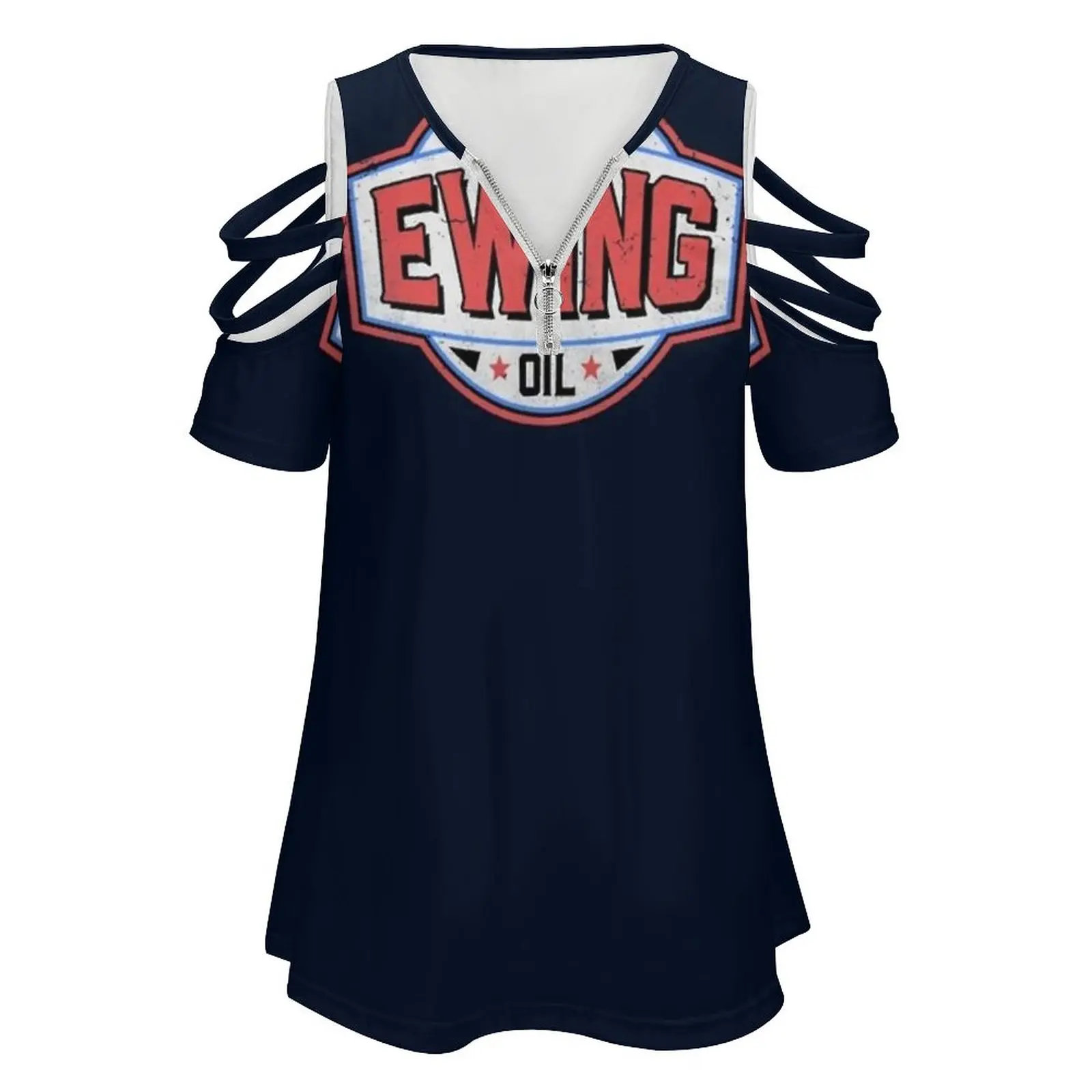 Ewing Oil Donna Zipper Sexy Stampato Vintage T-shirt Top T-shirt con stampa completa Ewing Ewing Oil Jr Ewing Dallas Tv Show Retro Tv