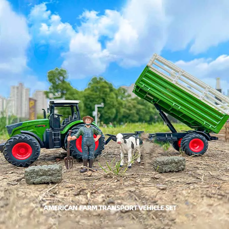 Farm Tractor with Trailer Forklift Model Car Set Agriculture Livestock Truck Farmers Transporters Children Toys Boys Kids Gift